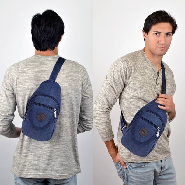 Navy Crossbody Canvas Sling Bag with Adjustable Strap