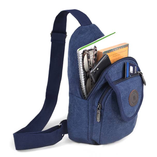 Navy Crossbody Canvas Sling Bag with Adjustable Strap